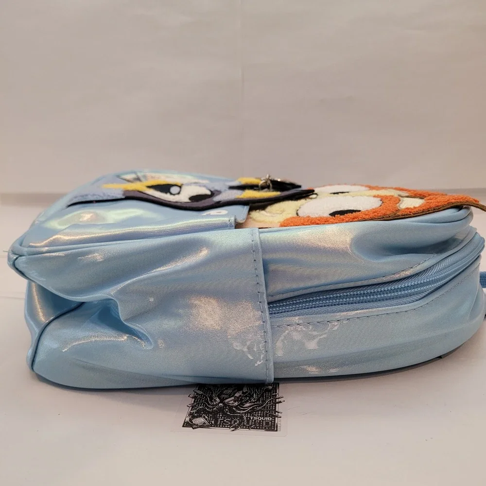 Bluey Backpack Kids Iridescent Blue Faux Leather Chenille‎ Patch Mini Bag NEW